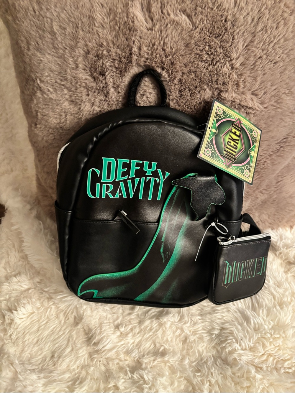 DEFY GRAVITY Black Mini Backpack with Green Accents